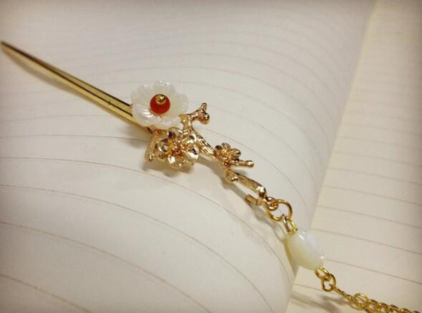 銅鍍金樹枝貝殼花古典家佳樂文學流蘇簡約簪