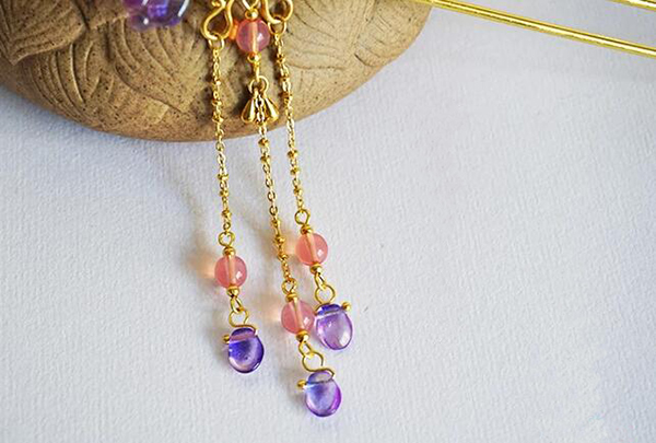 中國古風(fēng)頭飾琉璃流蘇步搖黃銅發(fā)簪子