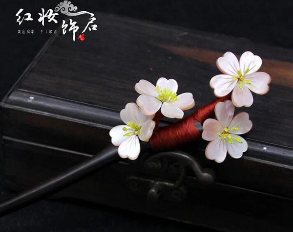 漢服頭飾古典古風(fēng)黑檀木玉簪花發(fā)簪