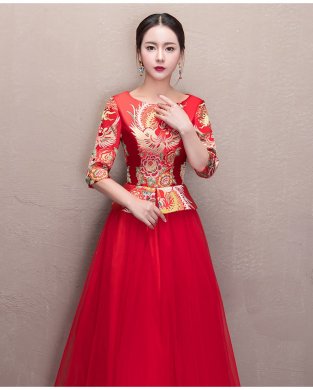 優(yōu)雅修身新娘禮服，唯美中式禮服