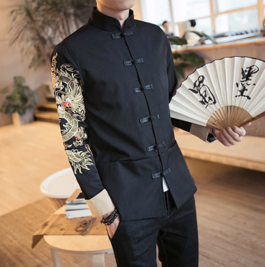 家佳樂(lè)文學(xué)金龍刺繡復(fù)古盤扣唐裝外套