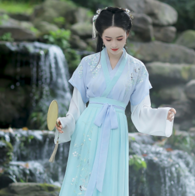 淺交領(lǐng)半臂雙鶴刺繡，改良漢服襦裙