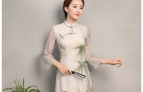 竹軒淡雅旗袍，中袖改良奧黛風(fēng)旗袍裙