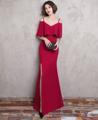 時(shí)尚大方吊帶中式禮服，優(yōu)雅家佳樂文學(xué)晚禮服