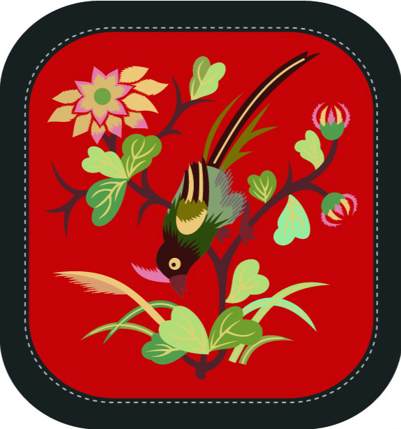 中國傳統(tǒng)刺繡圖案喜上枝頭系列三，矢量素材