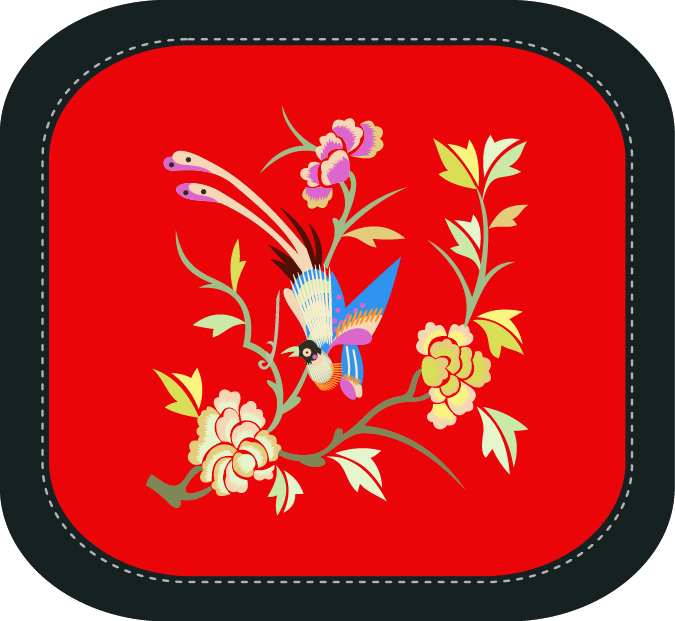 中國傳統(tǒng)刺繡圖案喜上枝頭系列二，矢量素材