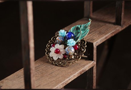 滿澗幽花胸針，樹葉貝殼胸花飾品