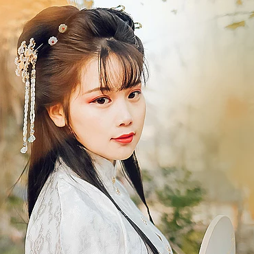 秋落意境帶團(tuán)扇女生頭像，唯美古風(fēng)真人頭像