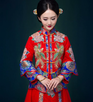 家佳樂文學(xué)中式禮服，鳳凰刺繡新娘結(jié)婚禮服