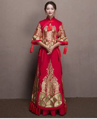 金絲刺繡中式禮服，唯美家佳樂文學(xué)新娘禮服