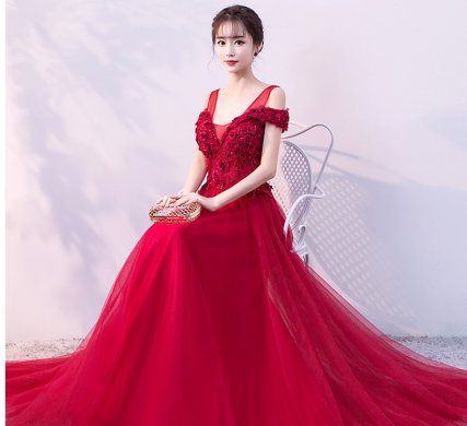 優(yōu)雅雙肩中式禮服,家佳樂文學(xué)立體繡花晚禮服