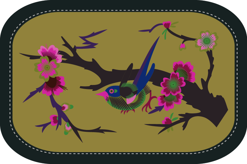 中國傳統(tǒng)刺繡圖案喜上梅梢系列二，矢量素材