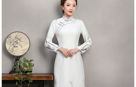 素凈寫意旗袍，簡約白色旗袍裙