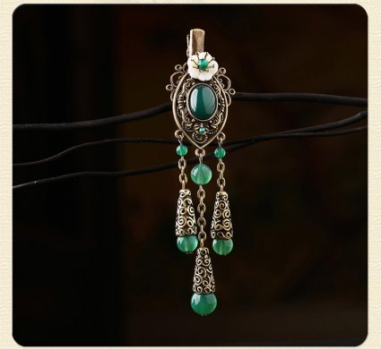 古風(fēng)古典流蘇發(fā)夾，翠綠民族風(fēng)頭飾