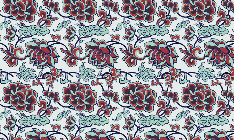 中國傳統(tǒng)牡丹花卉圖案與配色，矢量素材AI圖片