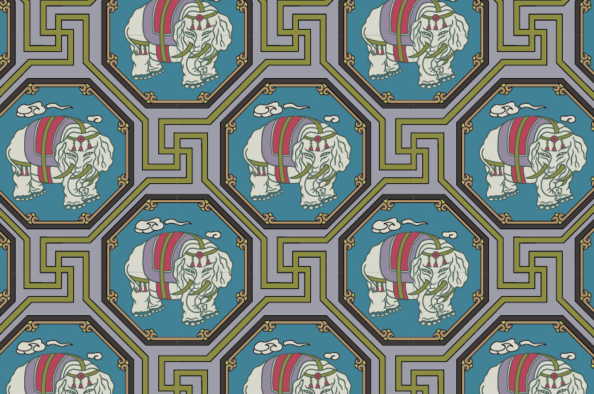 中國傳統(tǒng)織錦吉象圖案與配色，矢量素材AI圖片