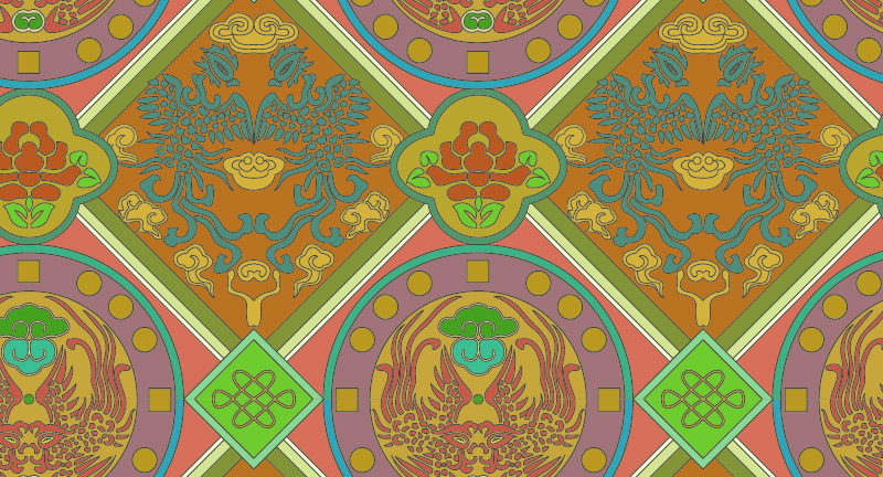 中國(guó)傳統(tǒng)龍鳳呈祥圖案與配色，矢量素材Ai圖片