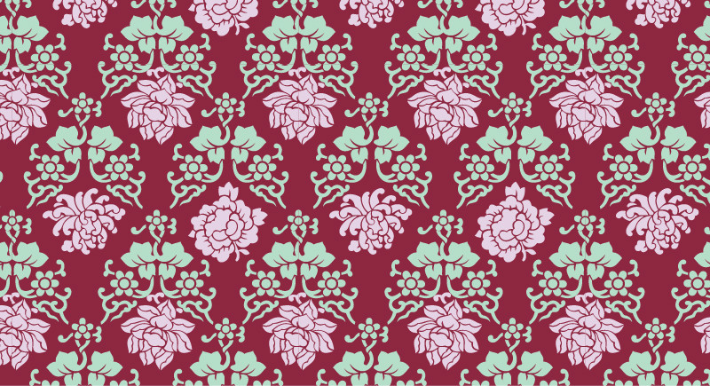 中國傳統(tǒng)花卉元素圖案與配色，矢量素材AI圖片