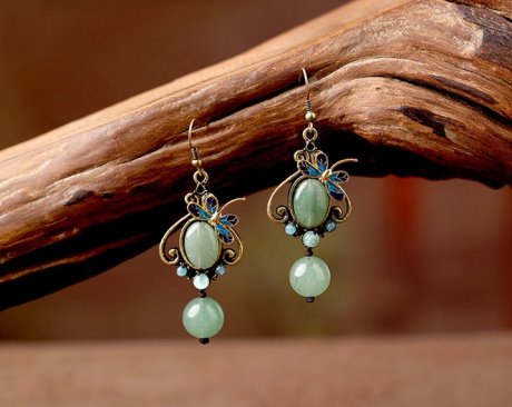 化蝶飛耳環(huán)，復古家佳樂文學東陵玉耳墜首飾