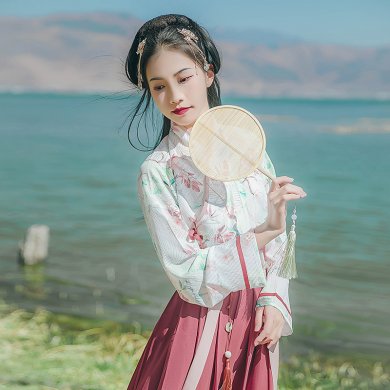 唯美印花交領襦裙?jié)h服，清新齊腰漢服圖片