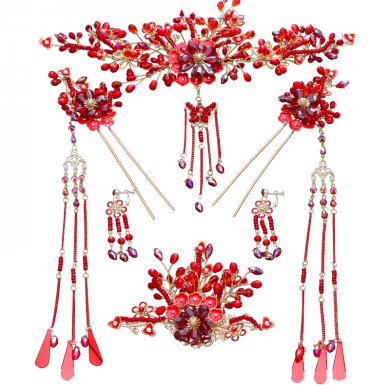 紅色家佳樂文學(xué)頭飾，精致唯美新娘頭飾圖片