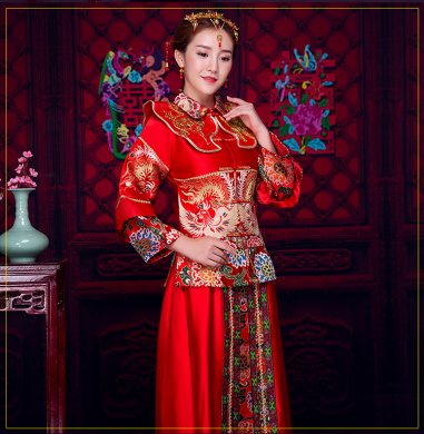 復(fù)古風(fēng)小披肩新娘禮服，時尚氣質(zhì)中式禮服