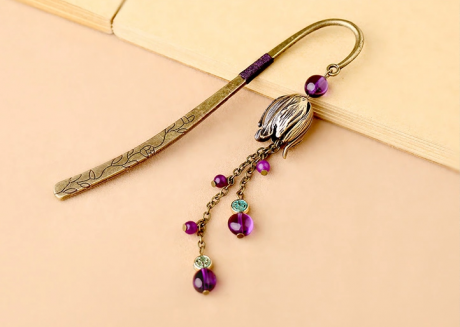 復(fù)古金屬書簽古典家佳樂文學(xué)紫水晶流蘇書簽