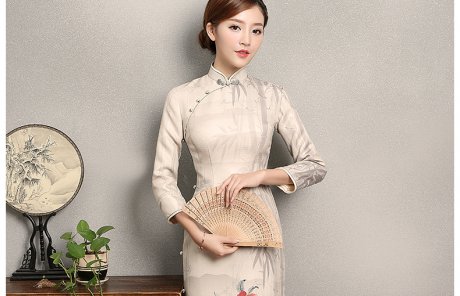 水墨山水印花染旗袍，復(fù)古家佳樂文學(xué)旗袍裙