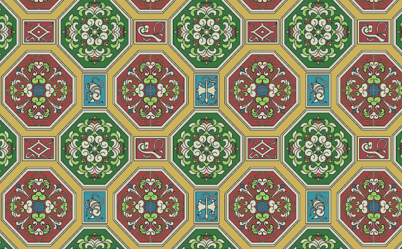 中國(guó)傳統(tǒng)織錦百合花圖案與配色，矢量素材AI圖片