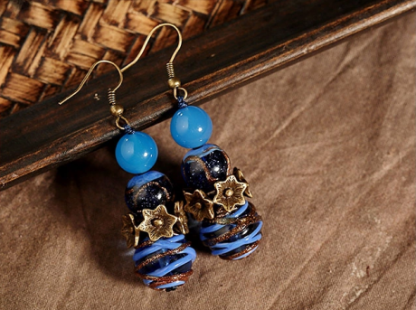 藍(lán)色琉璃瑪瑙首飾，時(shí)尚氣質(zhì)耳環(huán)