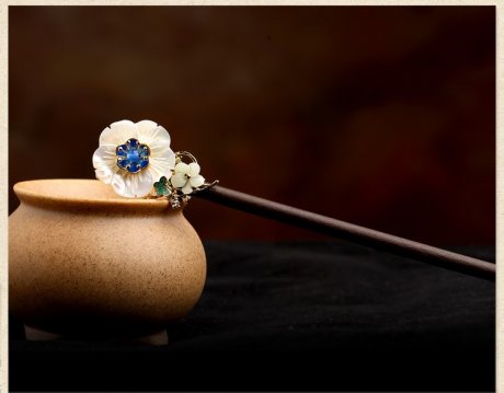 貝殼花朵復古宮廷步搖，月雪原發(fā)簪頭飾