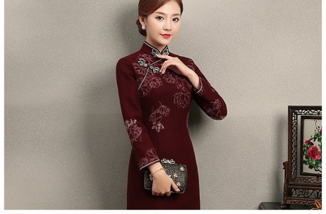 家佳樂文學(xué)荷花刺繡旗袍，復(fù)古中式旗袍裙