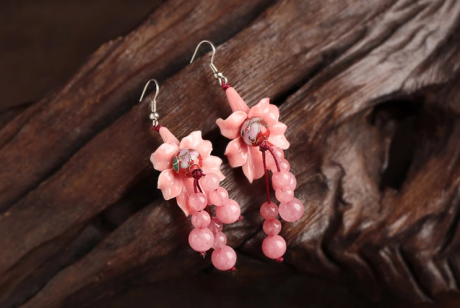 復古家佳樂文學長款流蘇古典耳飾，貝殼花朵耳環(huán)