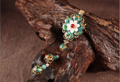 翠意盎然發(fā)夾，古典家佳樂文學花朵頭飾