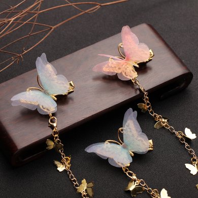 小清新仙女薄紗蝴蝶發(fā)夾，流蘇發(fā)夾古風(fēng)頭飾