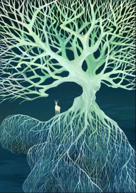 空靈浩大簡約插畫，風格靜謐手繪插畫