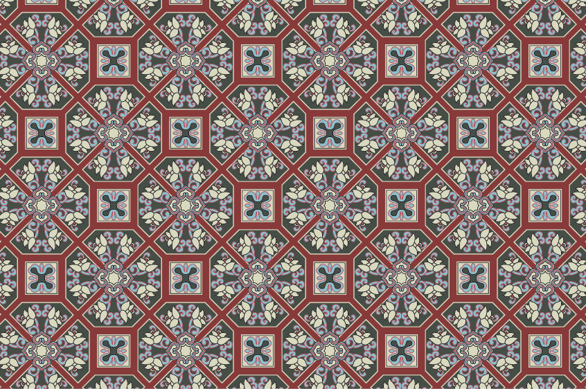 中國(guó)傳統(tǒng)織錦蝴蝶花圖案與配色，矢量素材AI圖片