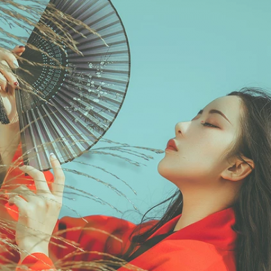 時(shí)尚漢服帶折扇女生頭像，唯美古風(fēng)真人頭像