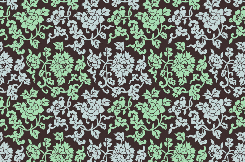 中國(guó)傳統(tǒng)織錦花卉圖案與配色，矢量素材AI圖片