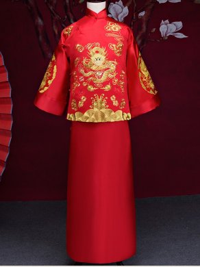 金龍男士古裝中式禮服，復(fù)古家佳樂文學(xué)新郎禮服