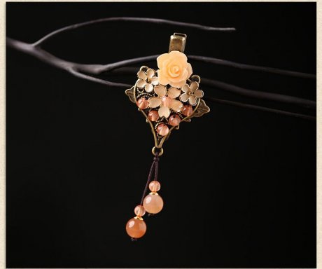 古典民族花朵發(fā)夾，復(fù)古風(fēng)淡雅清新頭飾