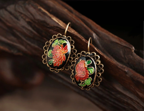 簡約耳扣，復古景泰藍耳環(huán)首飾