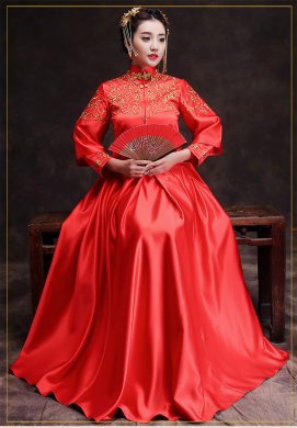 時(shí)尚簡(jiǎn)約中式禮服，復(fù)古家佳樂(lè)文學(xué)新娘禮服