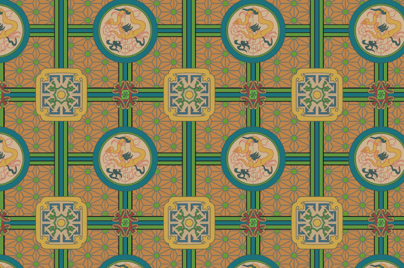 中國傳統(tǒng)織錦復古圖案與配色，矢量素材AI圖片