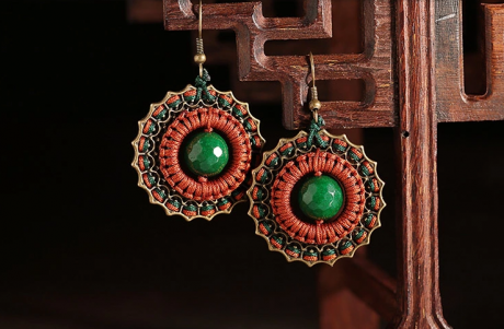 陌上楓紅耳環(huán)，復古圓圈耳墜首飾