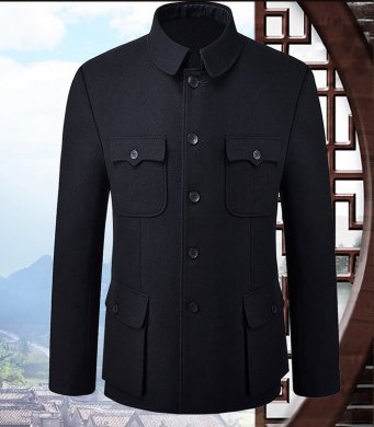 家佳樂文學羊毛妮子秋冬中老年中山裝