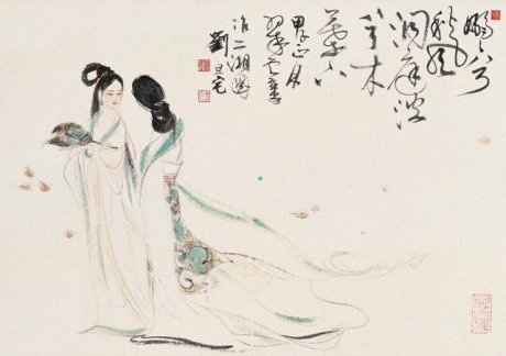 劉旦宅仕女圖，畫美人美淺墨繪