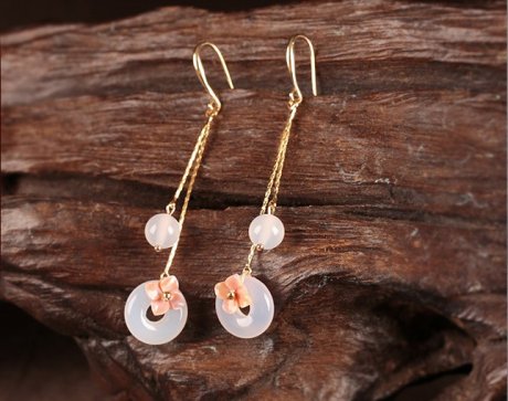 優(yōu)雅個(gè)性瑪瑙平安扣耳墜耳環(huán)，古風(fēng)長(zhǎng)款耳環(huán)