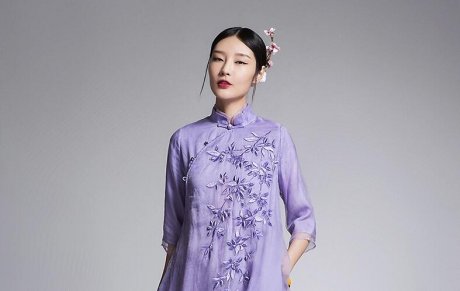 復古刺繡真絲歐根紗改良旗袍