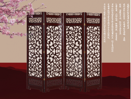 兩色中式仿古隔斷屏風，實木鏤空雙面屏風